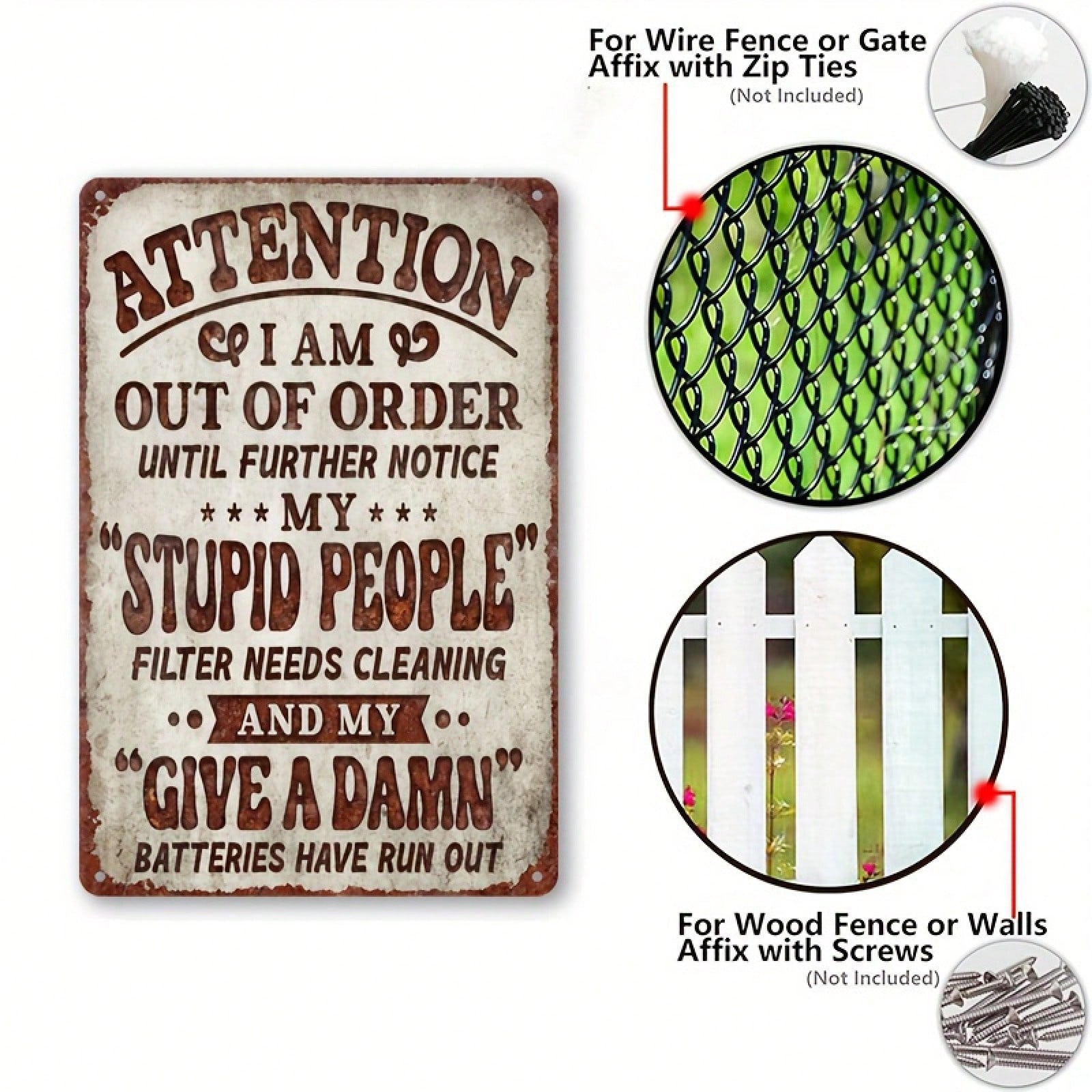 Attention I Am Out of Order Metal Tin Sign - Funny Sarcastic Office Wall Decor