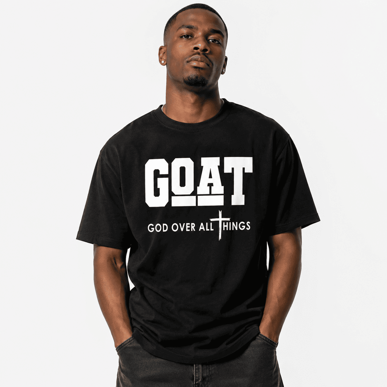 Goat God Over All Things Funny Jesus Christian Printed T-Shirt