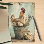 Rustic Hen and Chicks Tin Sign - Cute Country Farmhouse Kitchen Plaque Art