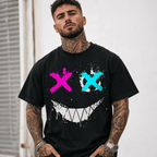 Funny Skull Smile Graphic T-Shirt Neon X Eyes Streetwear Punk Tee