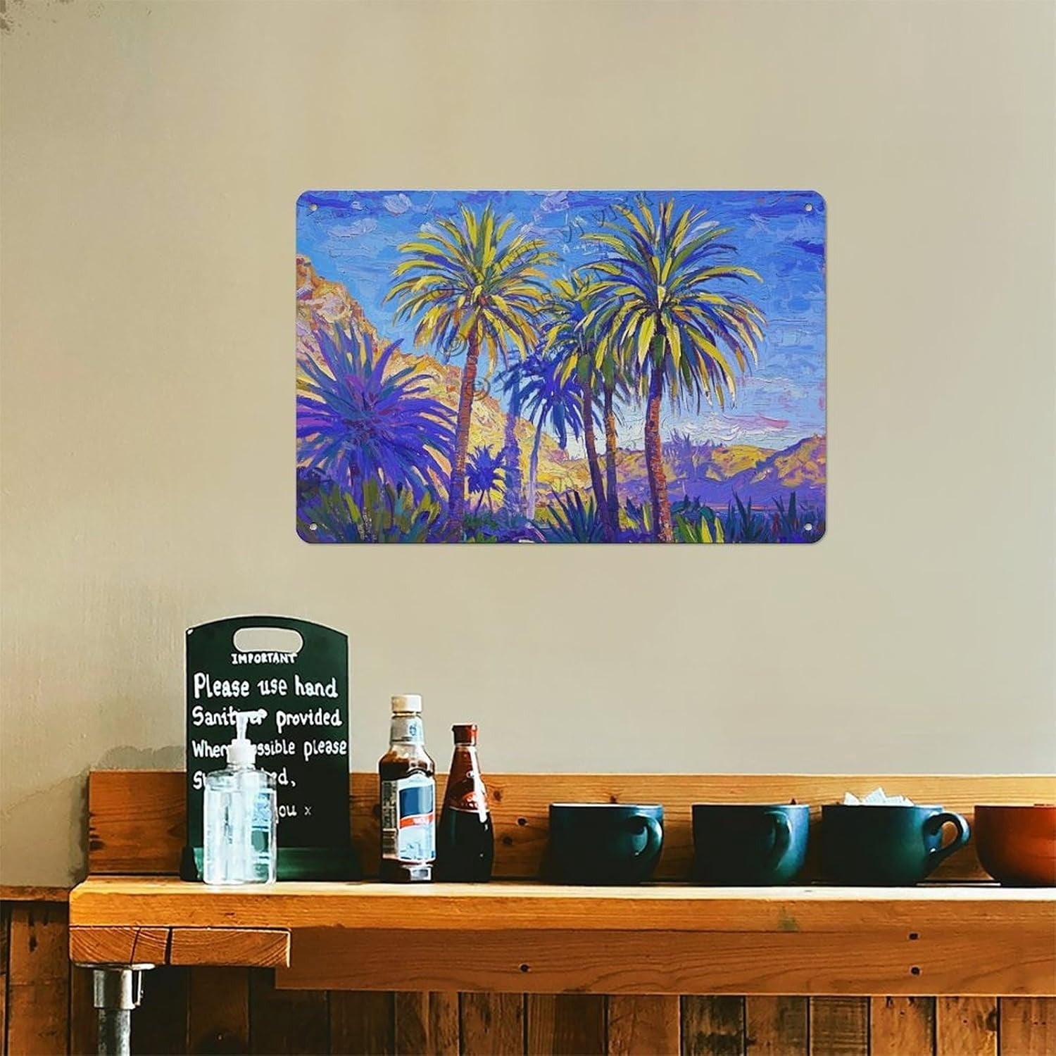 Vibrant Palm Tree Tin Sign - Coastal Landscape Metal Poster Wall Art Decor
