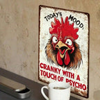 Funny Rooster Metal Tin Sign - Vintage Today's Mood Cranky Chicken Farmhouse