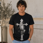 Praying Hands Cross Christian Graphic Men’s T-Shirt Religious Faith Tee