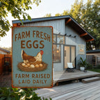 Rustic Farm Fresh Eggs Metal Tin Sign - Retro Chicken Raised Laid Daily Plaque