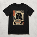 Ramen Cat Graphic Tee - Vintage Japanese Ukiyo-e Style Black Cat T-Shirt