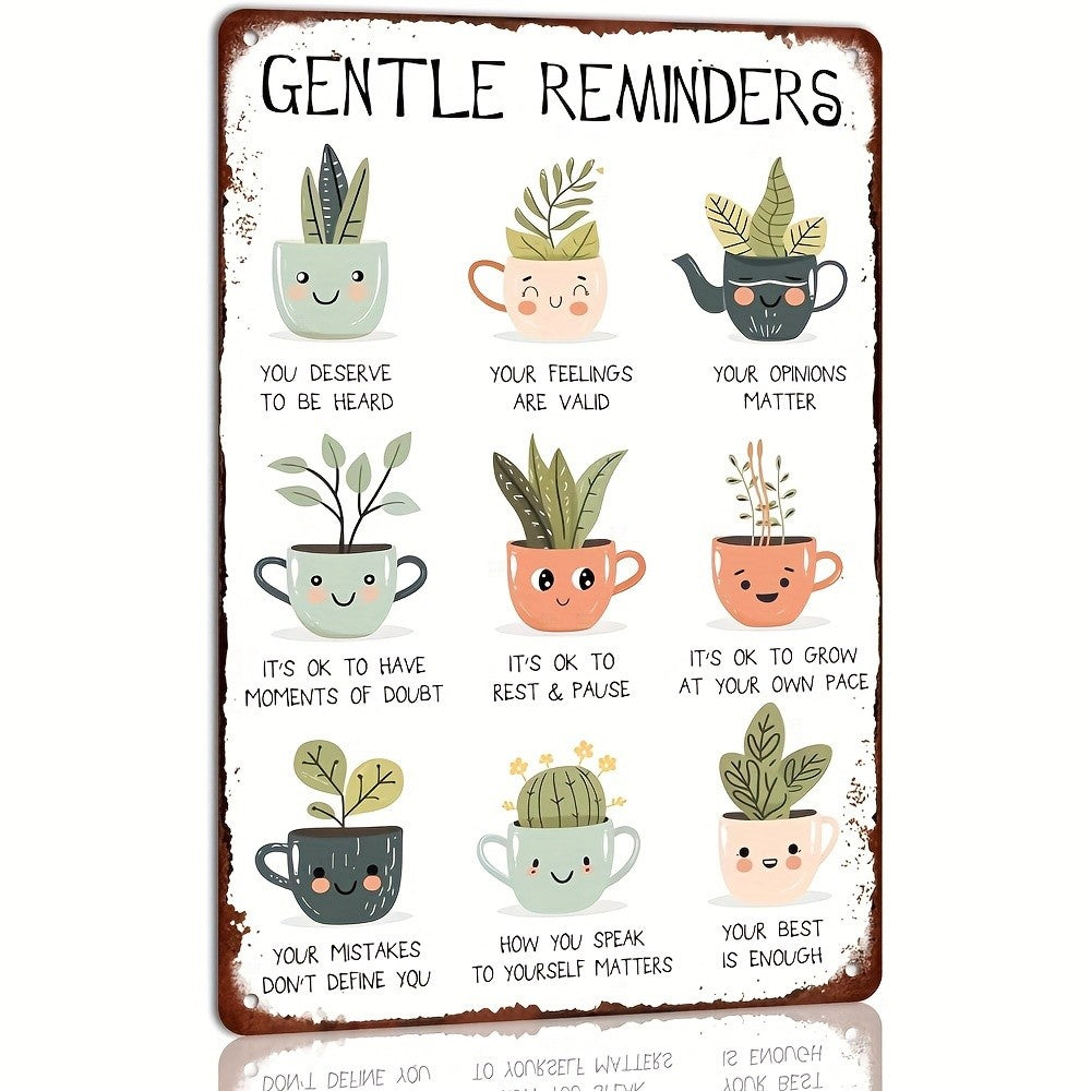 Gentle Reminders Succulent Tin Sign Vintage Metal Self Care Wall Decor