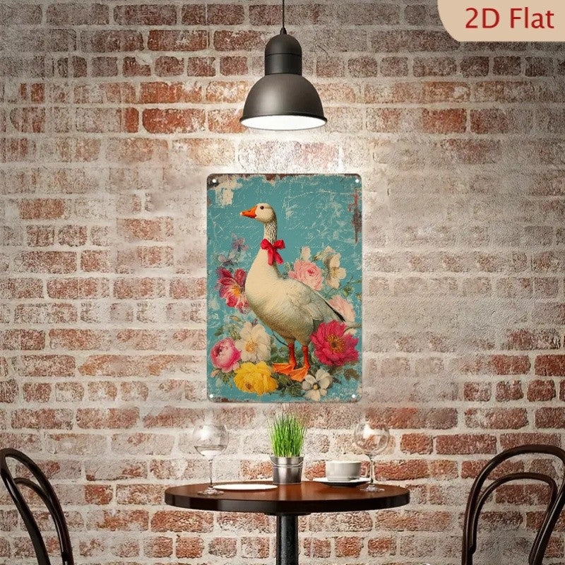 Floral Goose Metal Sign - Vintage Style Country Tin Wall Art Plaque