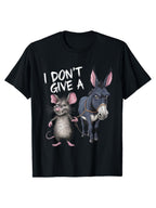 I Don’t Care Funny Donkey Mouse Cartoon Graphic T-Shirt Humor Meme Tee
