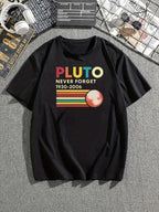 Men's Pluto Never Forget Graphic T-Shirt Funny Space Retro Planet Tee