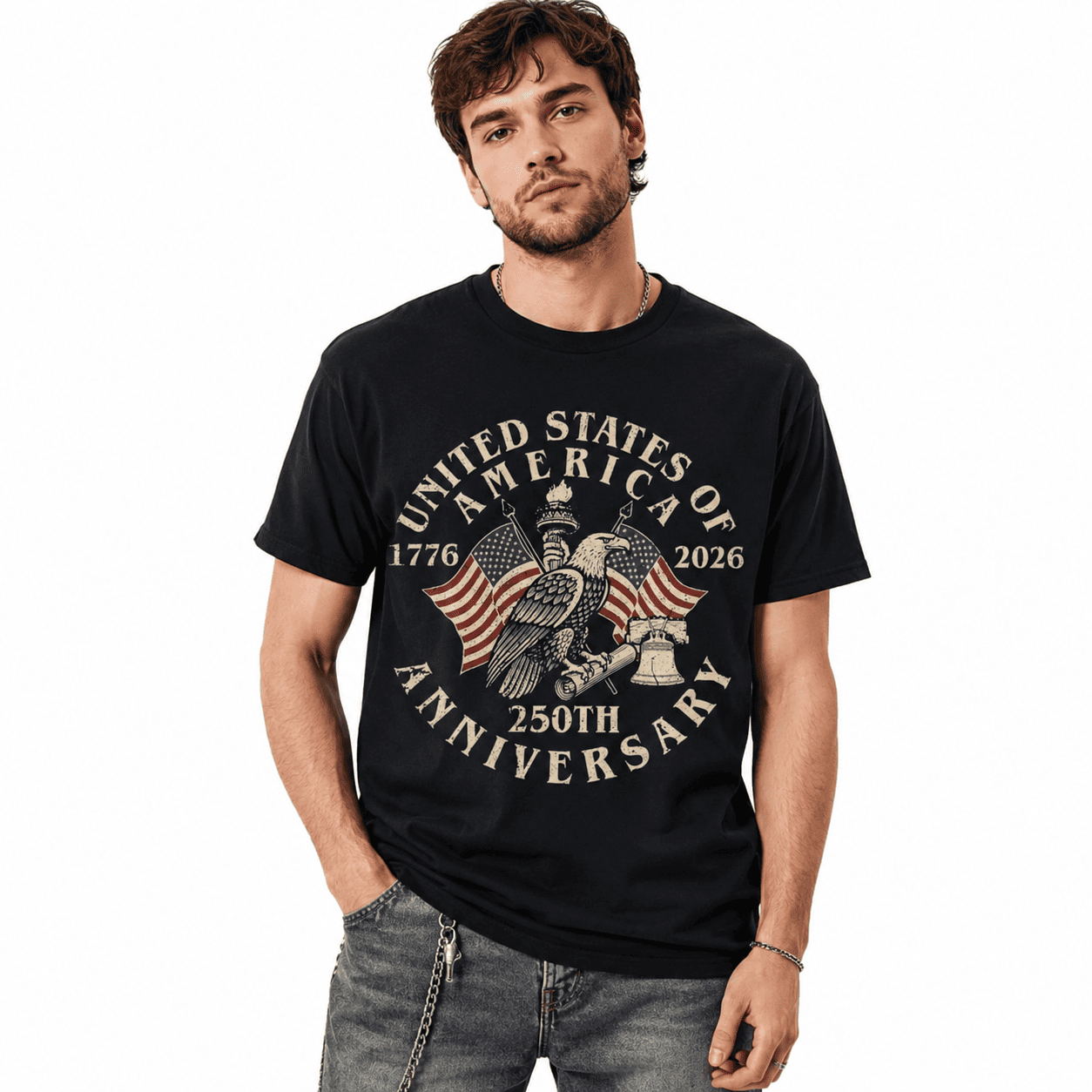 Vintage USA 250th Anniversary T-Shirt 1776-2026 Patriotic Independence Tee
