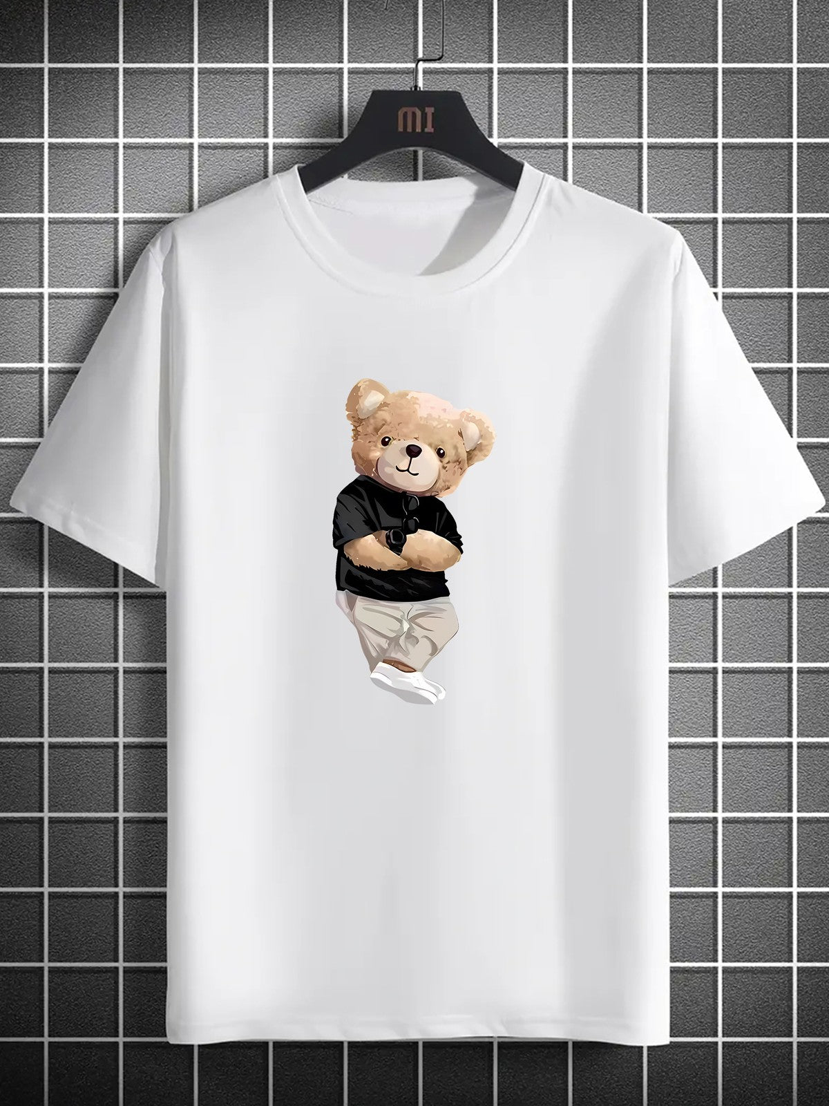 Cute Teddy Bear Graphic T-Shirt Men Funny Cartoon Casual Street Tee