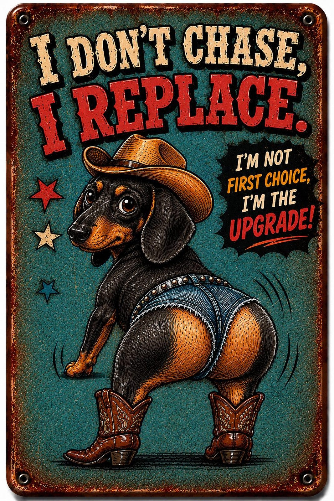 Funny Pug Metal Sign, I Don't Chase I Replace, Western Dog Decor