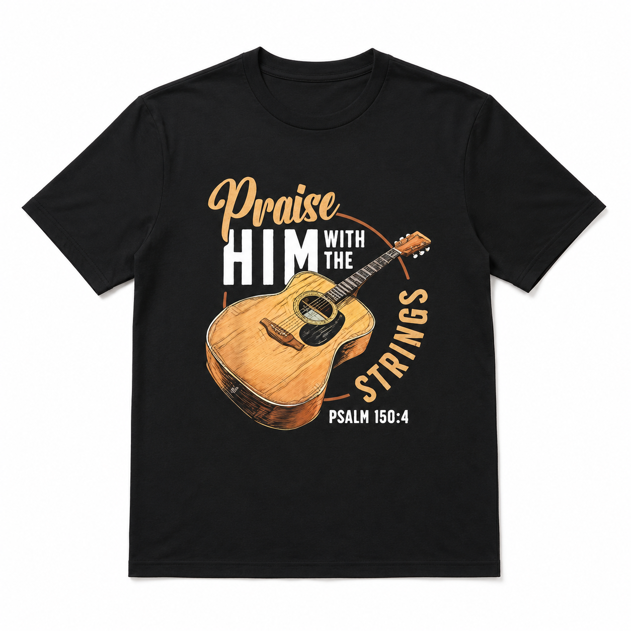 Praise Him With Strings Psalm T Shirt Christian Guitar Faith Graphic Tee