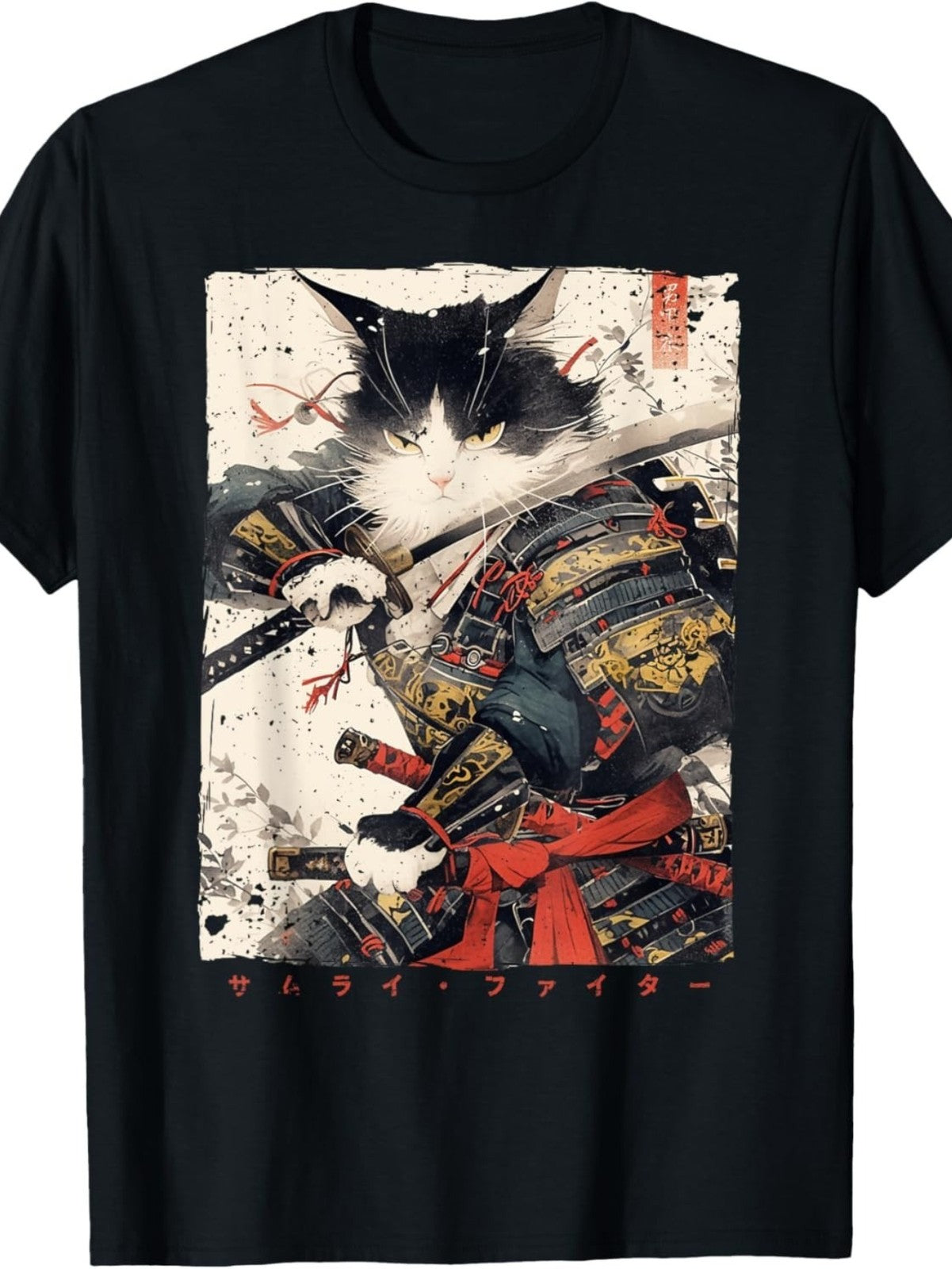 Samurai Cat Warrior T-Shirt Ukiyo Ink Japanese Art Graphic Streetwear Tee