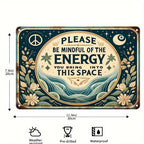 Mindful Of The Energy Tin Sign Celestial Metal Wall Art Yoga Studio Room Decor
