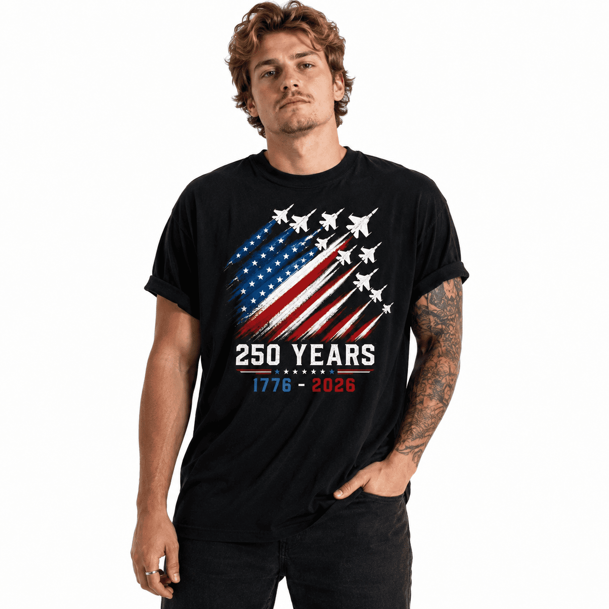 USA 250th Anniversary Jet Fighter Patriotic 1776-2026 Freedom T-Shirt