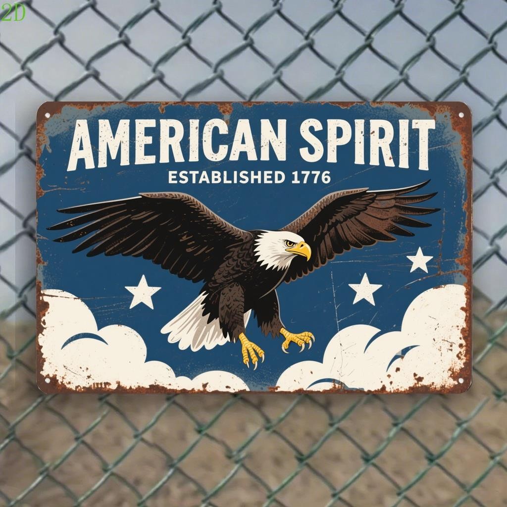 American Spirit Tin Sign Vintage Bald Eagle Metal Sign Patriotic USA Wall Decor