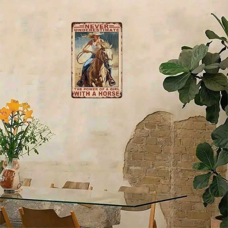 Retro Western Tin Sign Never Underestimate The Power Of A Girl With A Horse