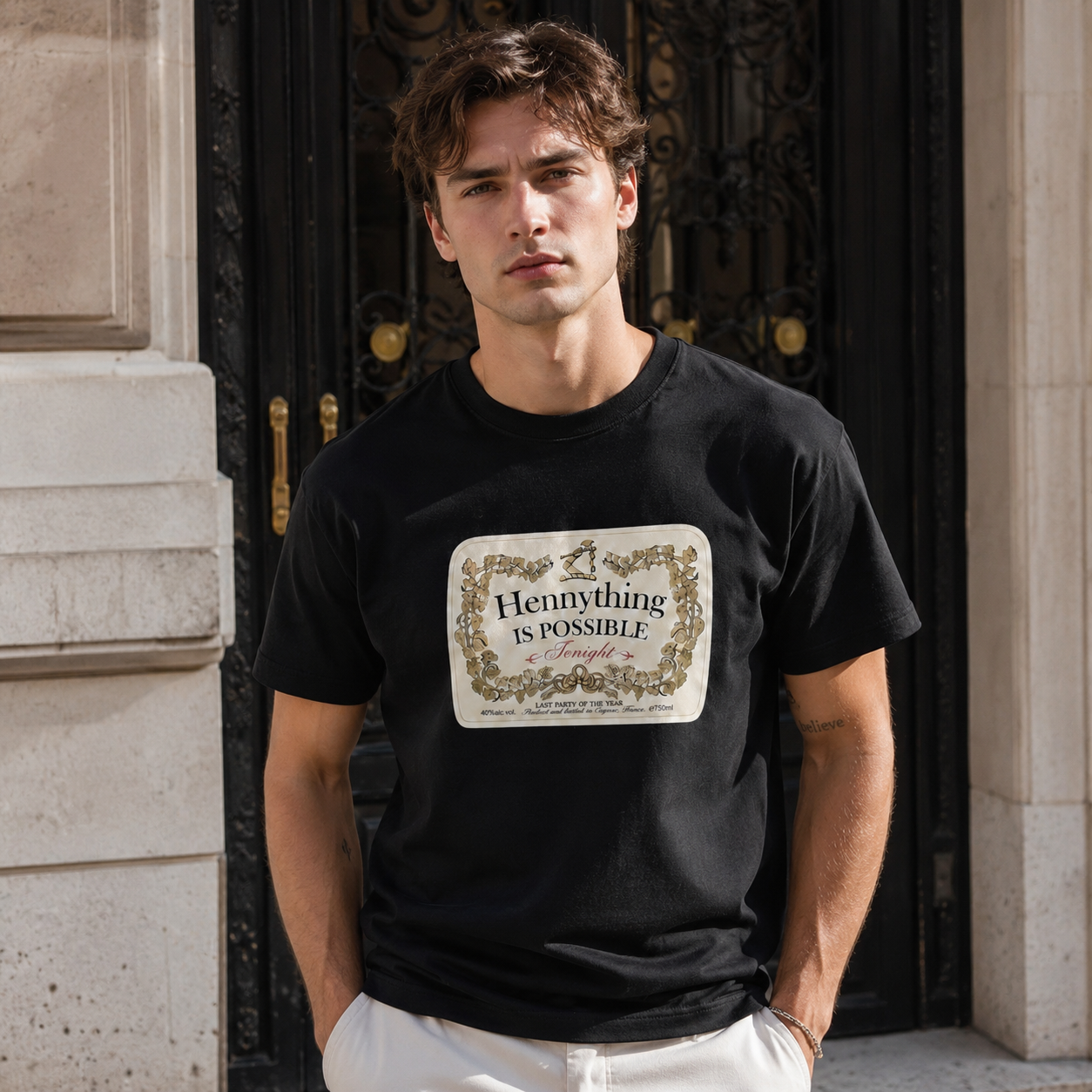 Hennything Is Possible Funny Drinking Graphic T-Shirt Men's Casual Tee