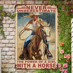 Retro Western Tin Sign Never Underestimate The Power Of A Girl With A Horse