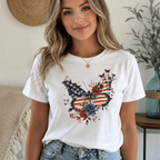Patriotic Butterfly Floral Graphic Tee - USA Flag Wings Aesthetic T-Shirt
