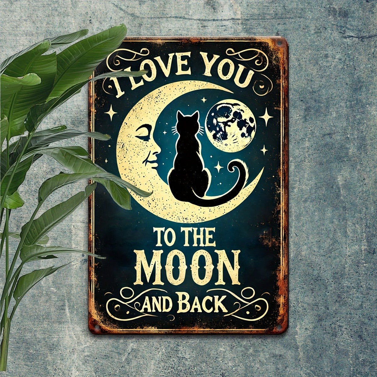 Celestial Moon Kitten Metal Tin Sign Classic Celestial Pet Lover Wall Art Decor
