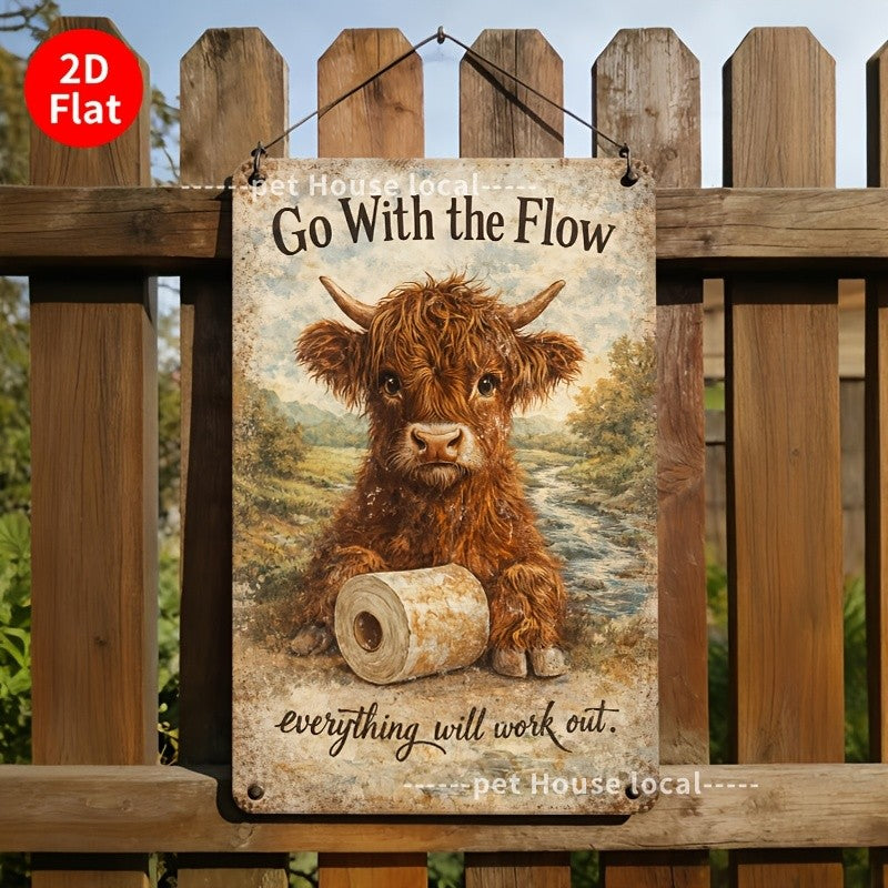 Funny Highland Cow Bathroom Metal Sign Vintage Toilet Paper Country Wall Decor