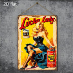 Retro Pin-Up Girl Tin Sign - Classic Motor Oil Metal Poster Wall Art Decor