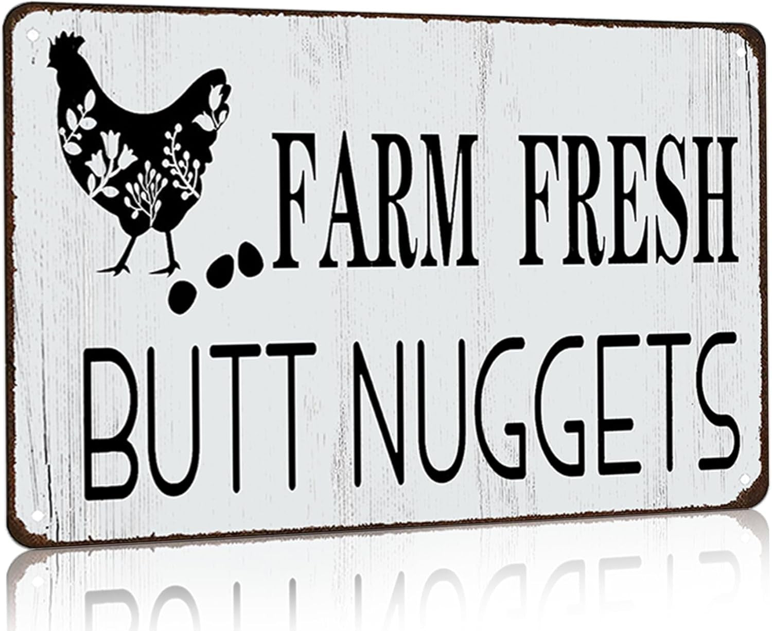 Funny Farm Fresh Butt Nuggets Metal Sign Retro Chicken Egg Farmhouse Wall Decor