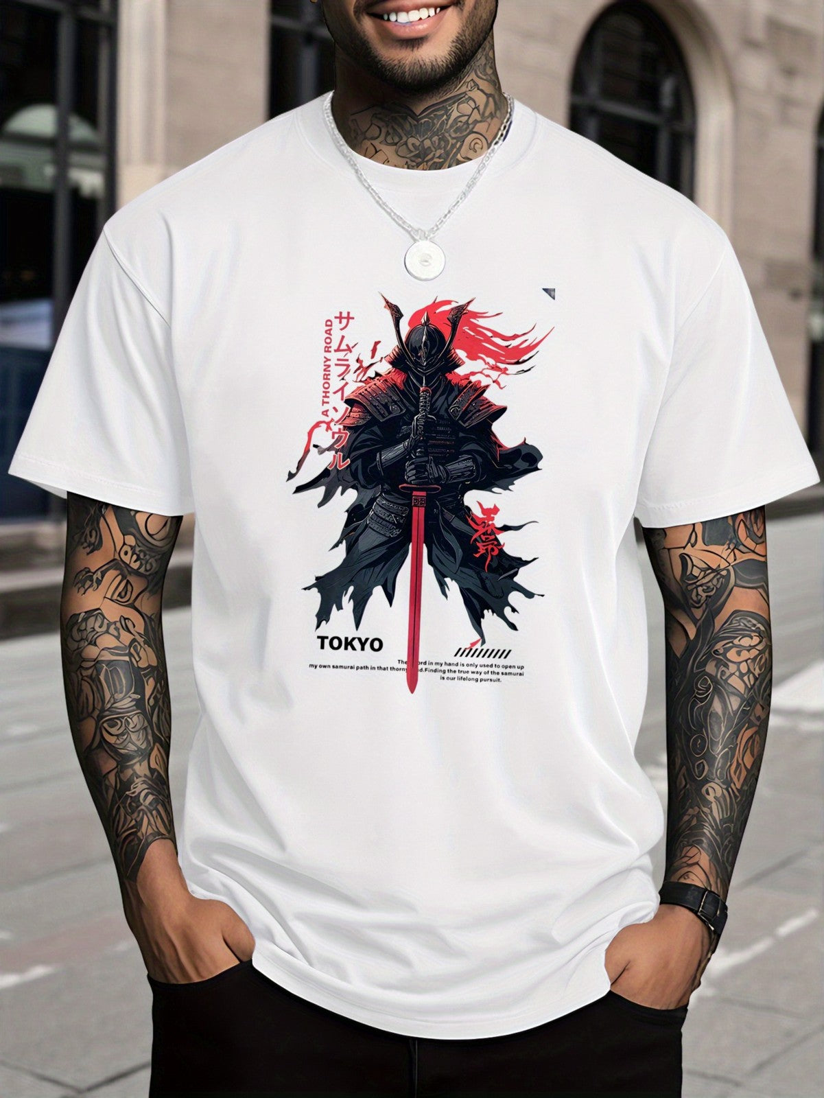 Tokyo Samurai Warrior T Shirt Red Sword Japanese Graphic Streetwear Tee