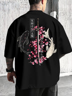 Japanese Koi Fish Samurai Sword T-Shirt Sakura Cherry Blossom Graphic Tee