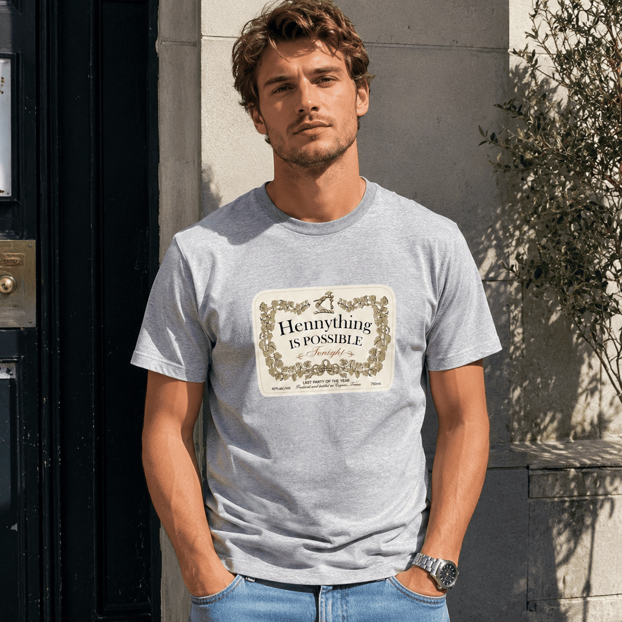 Hennything Is Possible Funny Drinking Graphic T-Shirt Men's Casual Tee