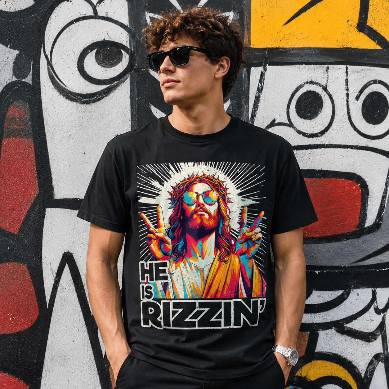 He Is Rizzin' Funny Jesus T-Shirt | Sassy Christian Easter Rizz Graphic Tee