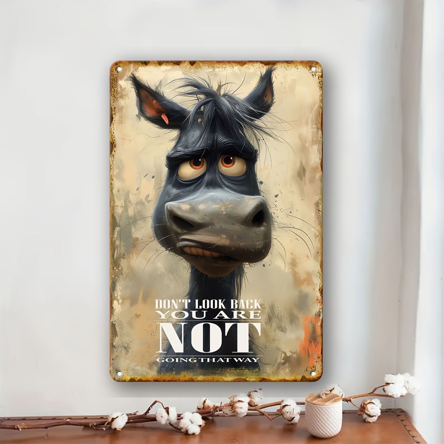 Don't Look Back Metal Sign - Funny Donkey Tin Wall Art Decor Plaque