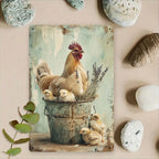 Rustic Hen and Chicks Tin Sign - Cute Country Farmhouse Kitchen Plaque Art