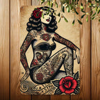 Tattoo Pin-Up Girl Metal Sign - Retro Traditional Ink Tin Wall Decor