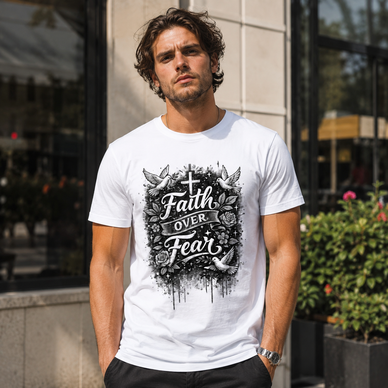 Faith Over Fear Graphic T-Shirt Christian Religious Shirt Inspirational Tee