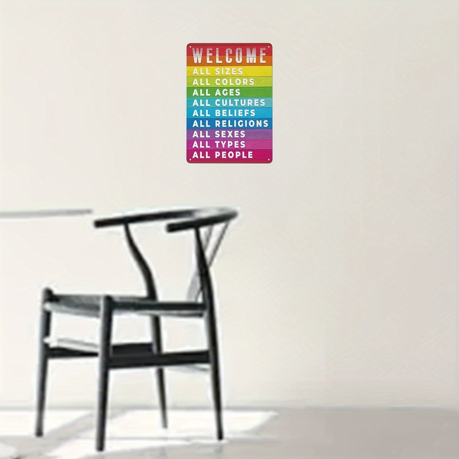 Rainbow Welcome All People Metal Sign - Retro Diversity Pride Office Wall Decor