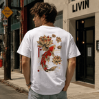 Men'S Casual Short-Sleeve T-Shirt Featuring a Koi Fish And Lotus Flower Print