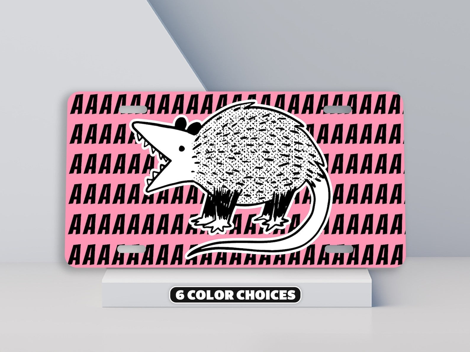 Funny Screaming Possum License Plate Cute Meme Car Tag Gen Z Pink Decor Gift