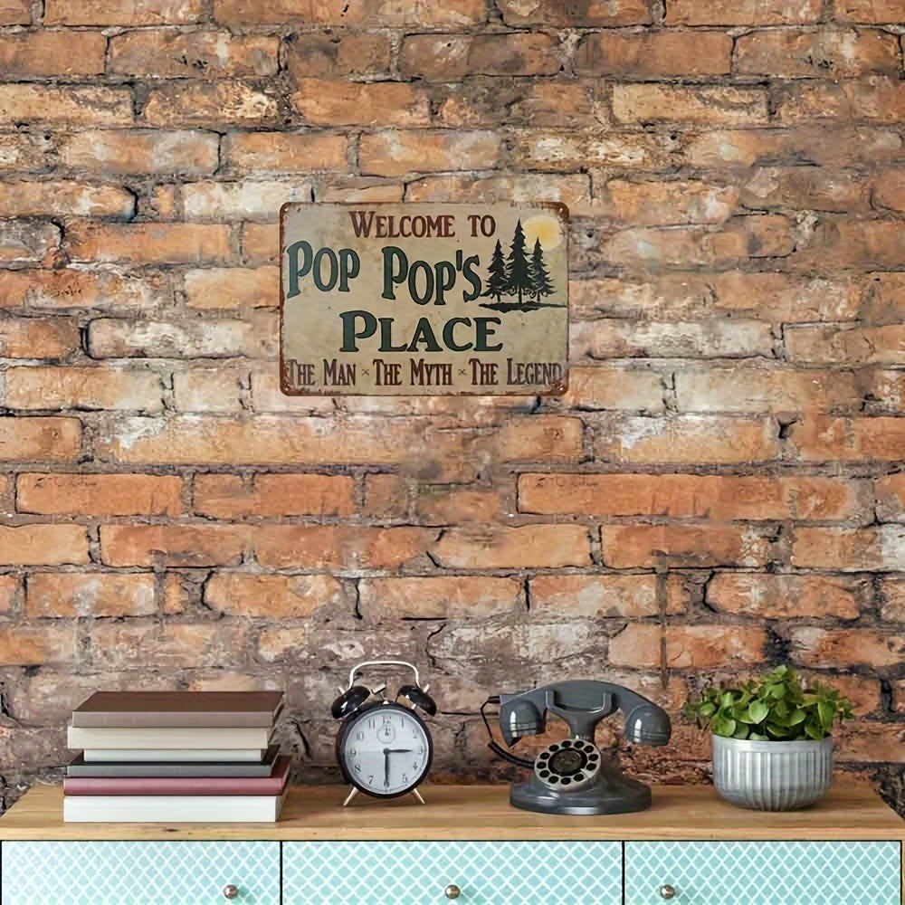 Welcome To Pop Pop's Place Metal Sign - Vintage Grandpa Cabin Tin Wall Decor