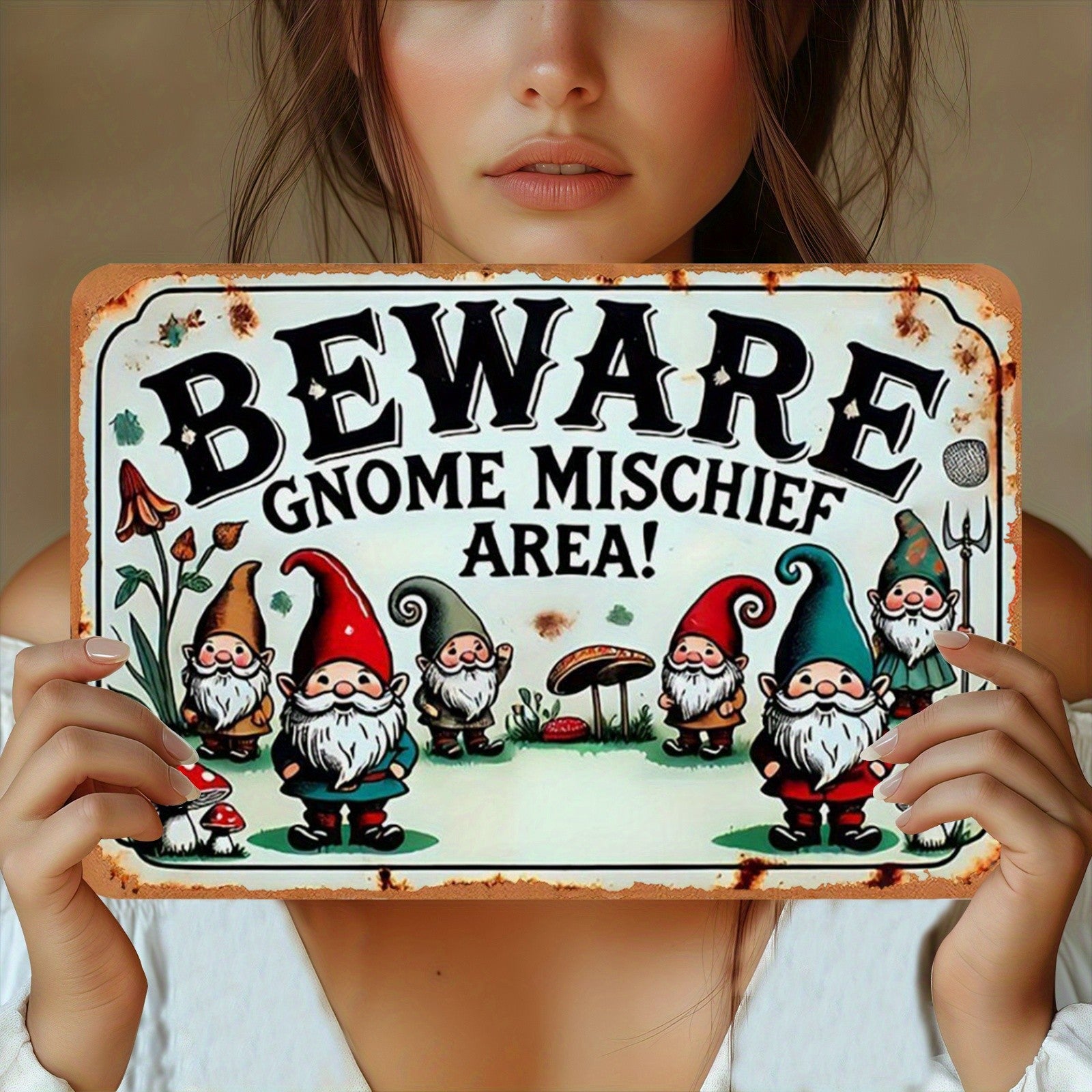Garden Gnome Humor Tin Sign - Vintage Novelty Yard Warning Metal Poster