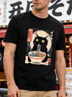 Ramen Cat Graphic Tee - Vintage Japanese Ukiyo-e Style Black Cat T-Shirt