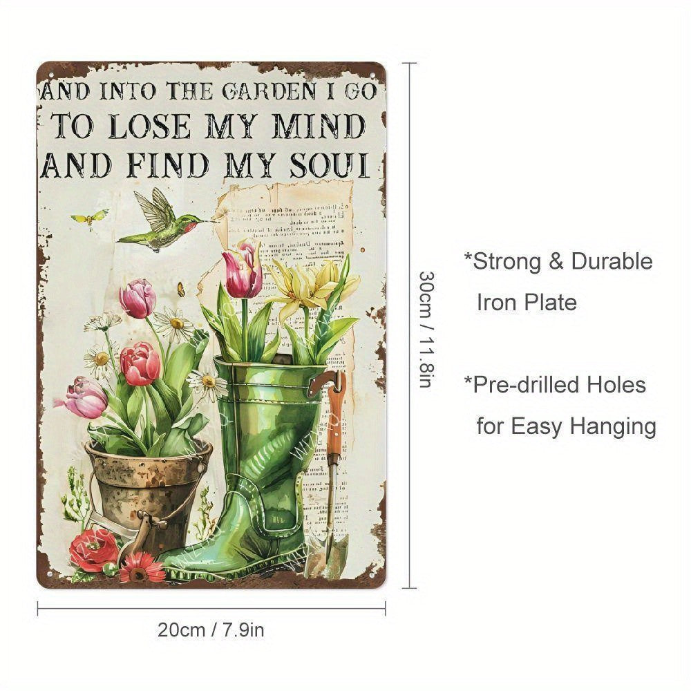 Into The Garden I Go Tin Sign Find My Soul Metal Sign Hummingbird Wall Decor