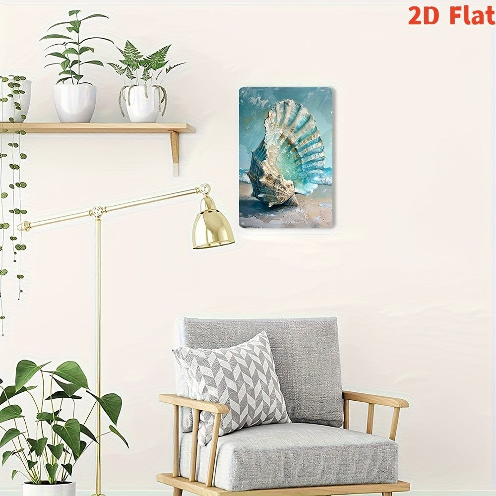 Beach Theme Tin Sign - Artistic Seashell Wall Decor Metal Poster for Home