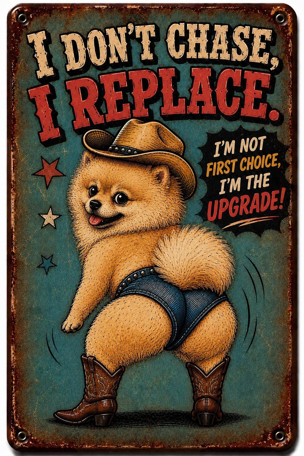 Funny Pug Metal Sign, I Don't Chase I Replace, Western Dog Decor