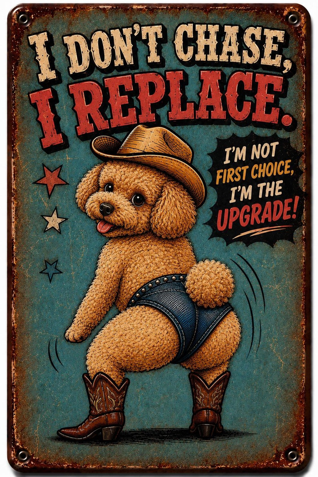 Funny Pug Metal Sign, I Don't Chase I Replace, Western Dog Decor