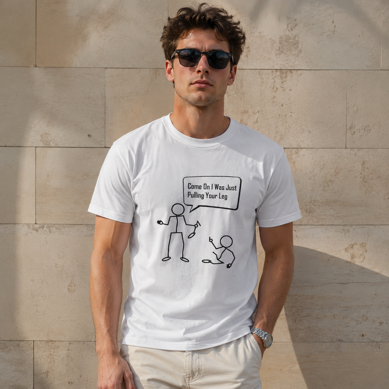 Funny Stick Figure Graphic T-Shirt Minimalist Cartoon Humor Tee