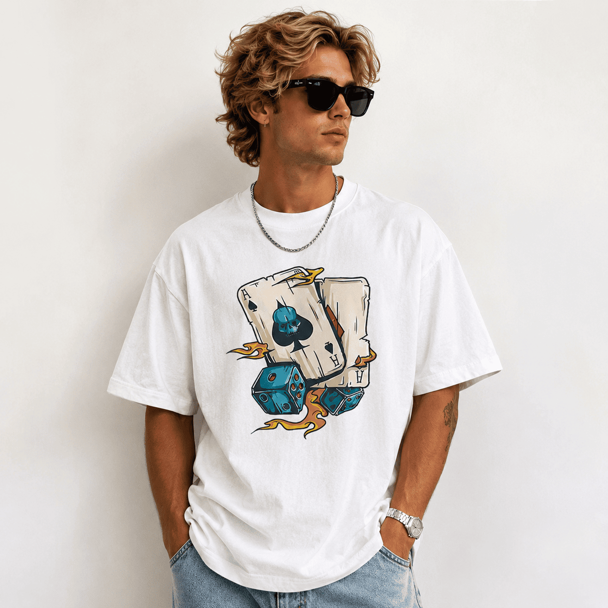 Poker Dice Graphic T-Shirt Playing Cards Casino Streetwear Casual Tee