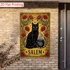 Salem Metal Sign - Black Cat Cauldron Tin Wall Art Decor Plaque